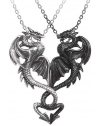 Draconic Tryst Double Dragon Gothic Friendship Necklace