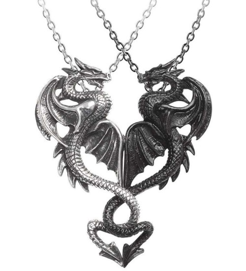 Draconic Tryst Double Dragon Gothic Friendship Necklace