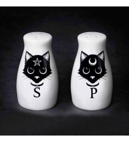 Witches Familiar Black Cat Salt & Pepper Shaker Set