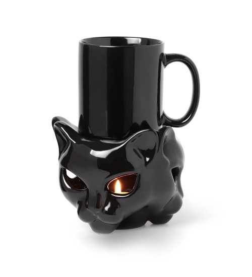 Black Cat Mug Warmer Stand and Mug