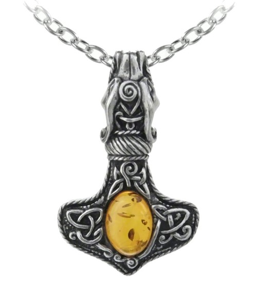 Amber Dragon Thorhammer Pewter Pendant