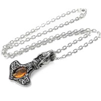 Amber Dragon Thorhammer Pewter Pendant