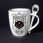 Purrfect Brew Black Cat Mug and Spoon Set