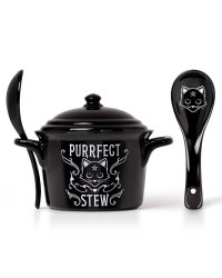 Black Cat Purrfect Stew Soup Bowl and Spoon