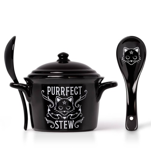 Black Cat Purrfect Stew Soup Bowl and Spoon