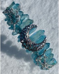 Moon and Earth Crystal Crown - Aqua Aura Quartz