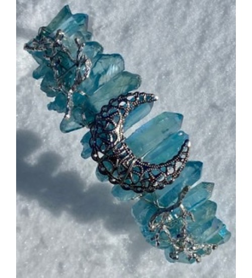 Moon and Earth Crystal Crown - Aqua Aura Quartz