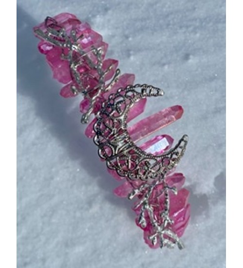 Moon and Earth Crystal Crown - Pink Aura Quartz