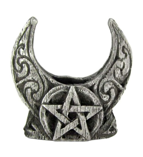 Crescent Moon Pentacle Mini Pewter Candle Holder