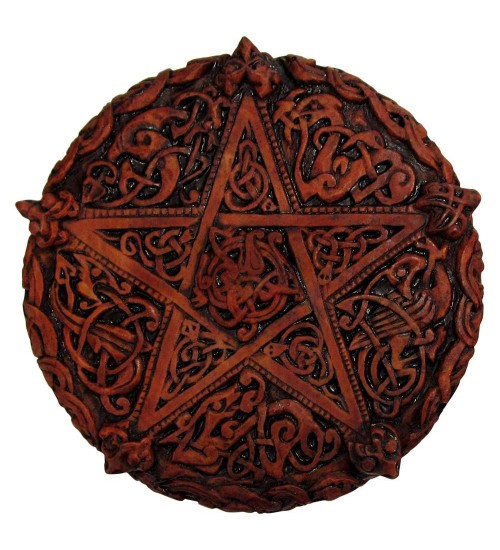 Celtic Knotwork Pentacle Wood Finish Plaque - 5 Inches