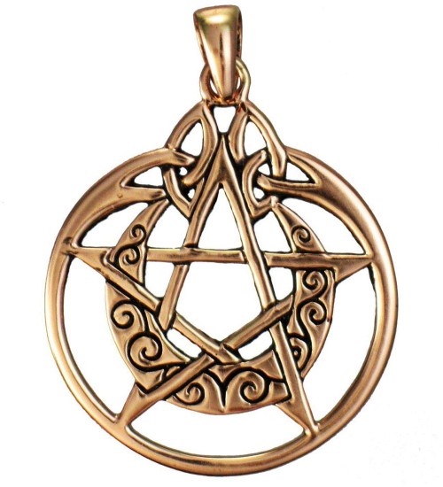 Crescent Moon Pentacle Pendant in Copper