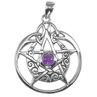 Crescent Moon Pentacle Sterling Silver Pendant with Gemstone