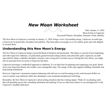 New Moon in Capricorn January 2024 Free Worksheet