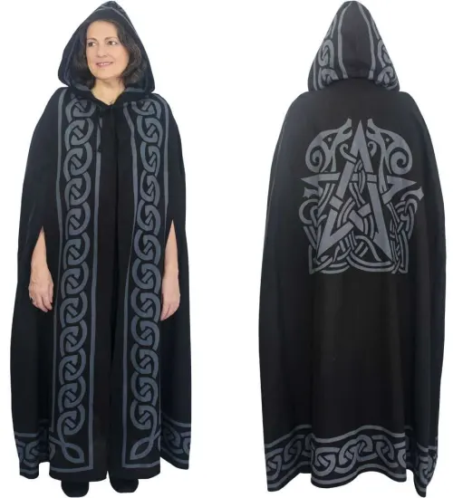 Pentacle Black Hooded Cloak