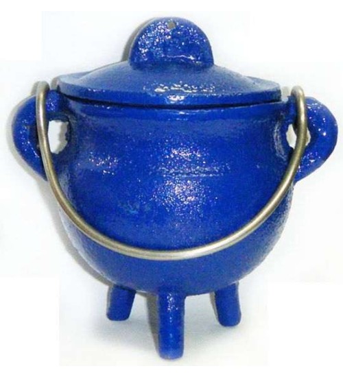 Blue Cast Iron Mini Cauldron with Lid