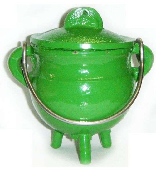 Green Cast Iron Mini Cauldron with Lid