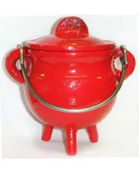 Red Cast Iron Mini Cauldron with Lid