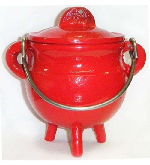 Red Cast Iron Mini Cauldron with Lid