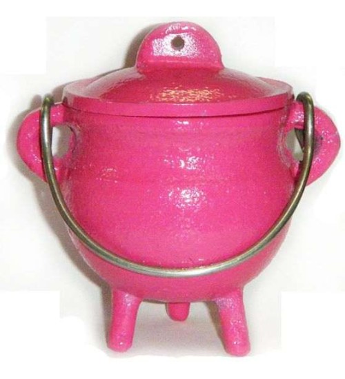 Pink Cast Iron Mini Cauldron with Lid