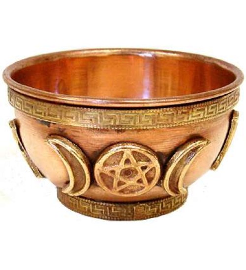 Triple Moon Goddess Copper Offering Bowl