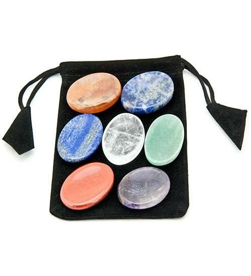 7 Chakra Worry Stone Set in Velvet Pouch