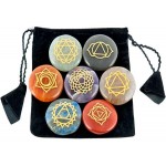 7 Carved Chakra Gem Stones in Velvet Pouch