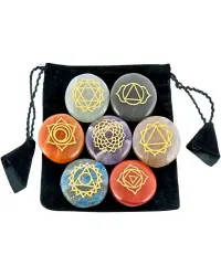 7 Carved Chakra Gem Stones in Velvet Pouch