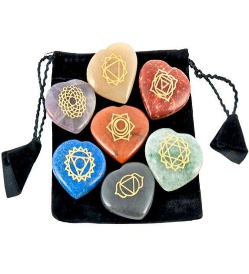 7 Heart Chakra Gem Stones in Velvet Pouch