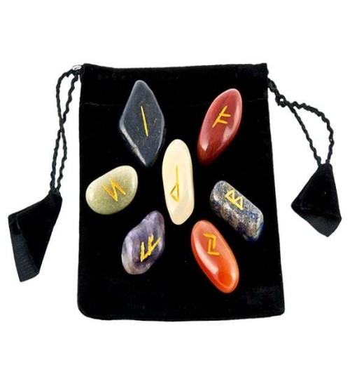 7 Chakra Rune Tumbled Stone Set in Velvet Pouch