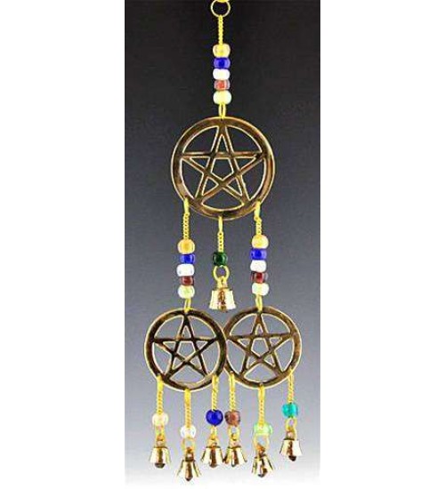 Triple Pentacle Brass Chime with Beads