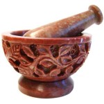 Flowers and Vine Carved Soapstone Mortar and Pestle Set