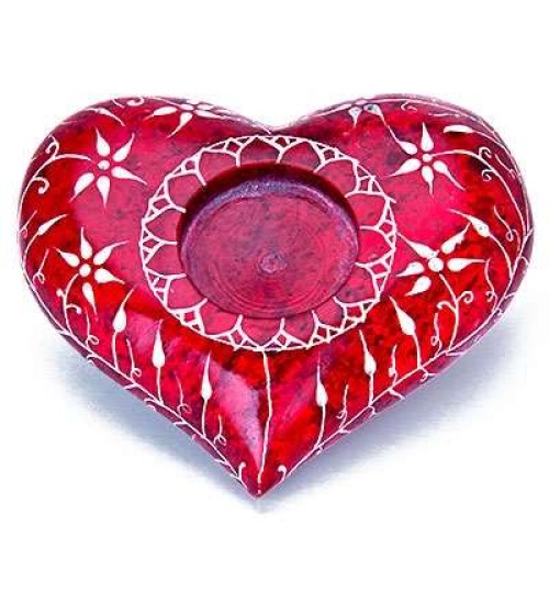 Red Heart Soapstone Candle Holder