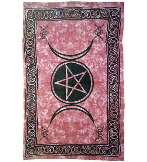 Pentagram Triple Moon Red Cotton Full Size Tapestry