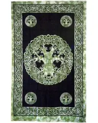 Green Tree of Life Celtic Cotton Full Size Tapestry