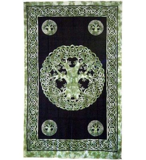 Green Tree of Life Celtic Cotton Full Size Tapestry