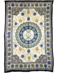 Floral Triple Moon Cotton Full Size Tapestry