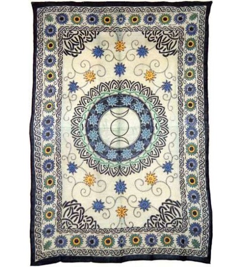 Floral Triple Moon Cotton Full Size Tapestry