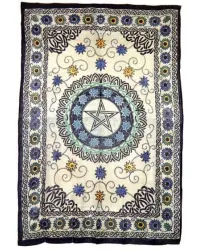 Floral Pentacle Cotton Full Size Tapestry