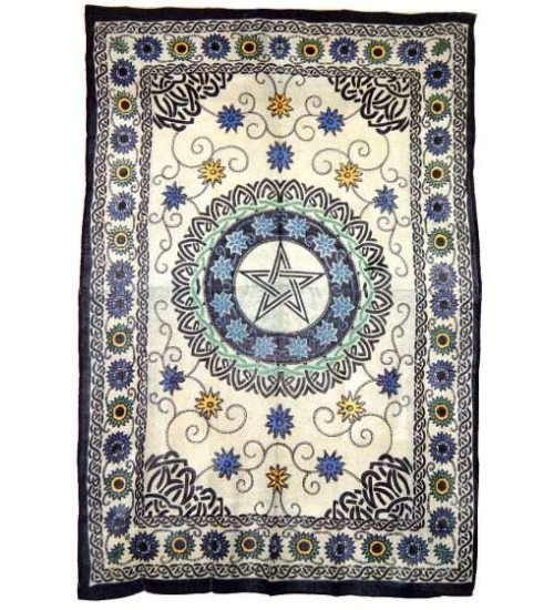 Floral Pentacle Cotton Full Size Tapestry