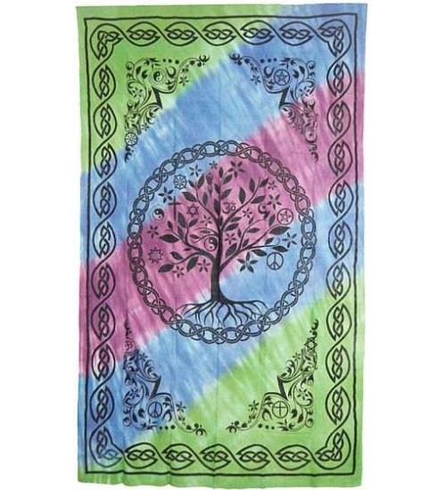 Tree of Life Tie Dye Cotton Full Size Bedspread