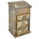 Triple Moon Carved Wooden Herb Chest
