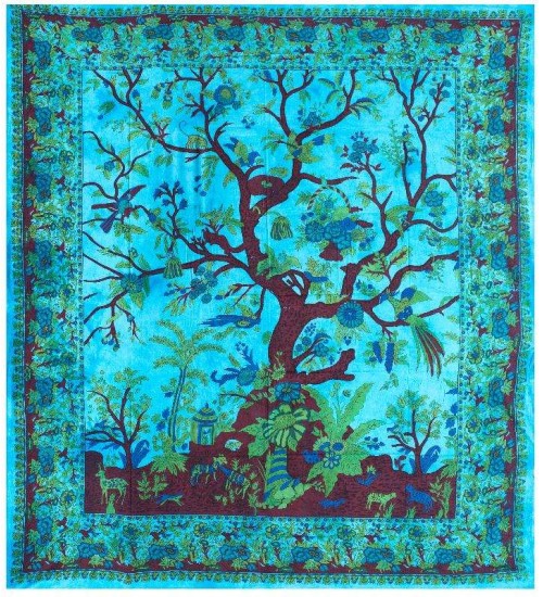 Tree of Life Blue Double Tapestry