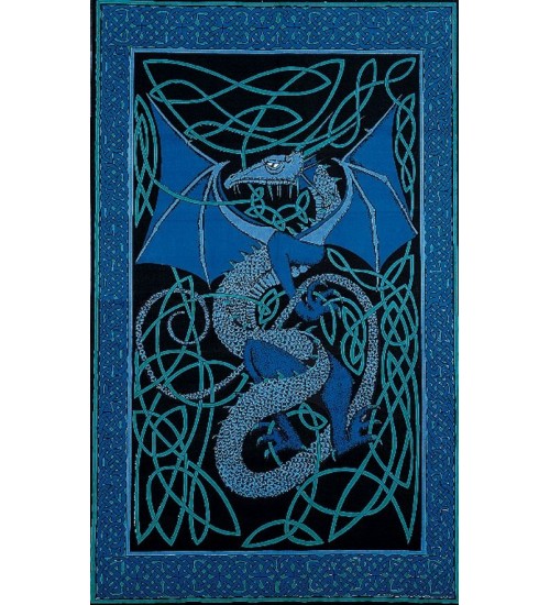 Celtic English Dragon Tapestry - Twin Size Blue