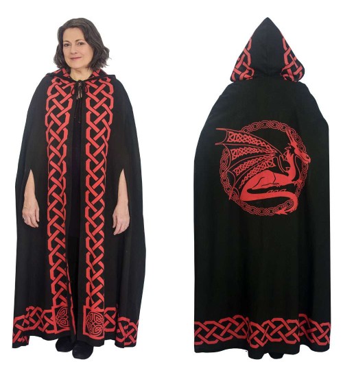 Red Dragon Black Hooded Cloak