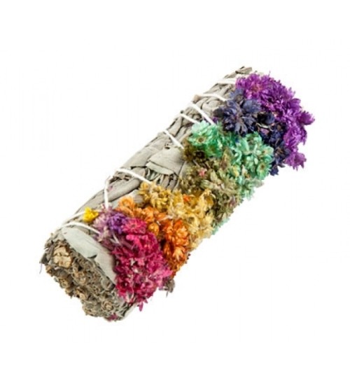 Chakra Mullein Flower and White Sage Smudge Stick