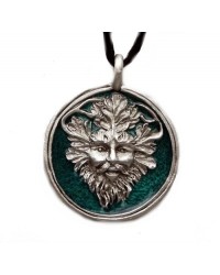 Green Man Enameled Pewter Necklace