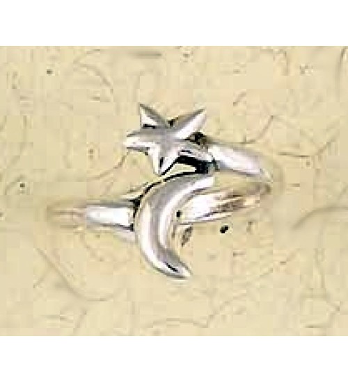 Moon and Star Sterling Silver Ring