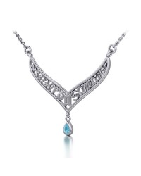 12 Zodiac Symbols Silver Necklace with Teardrop Aquamarine Birthstone