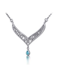 12 Zodiac Symbols Silver Necklace with Teardrop Blue Topaz Birthstone