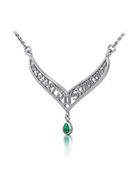 12 Zodiac Symbols Silver Necklace with Teardrop Emerald Birthstone